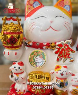 Mèo thần tài may mắn hũ vàng thiên kim vạn lượng