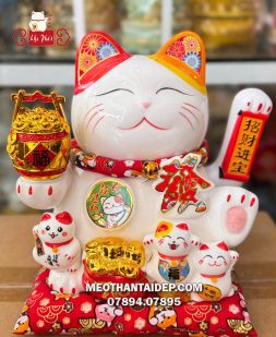 Mèo thần tài may mắn hũ vàng thiên kim vạn lượng