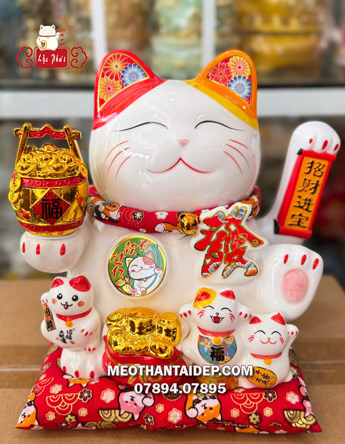 Mèo thần tài may mắn hũ vàng thiên kim vạn lượng