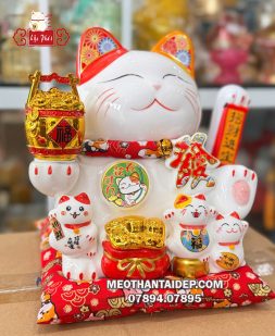 Mèo thần tài may mắn hũ vàng thiên kim vạn lượng