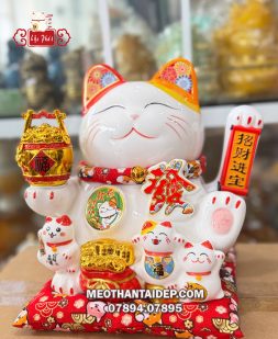 Mèo thần tài may mắn hũ vàng thiên kim vạn lượng