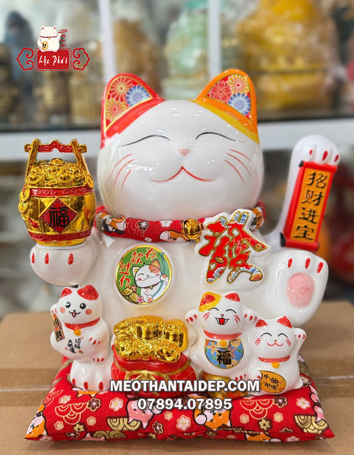 Mèo thần tài may mắn hũ vàng thiên kim vạn lượng