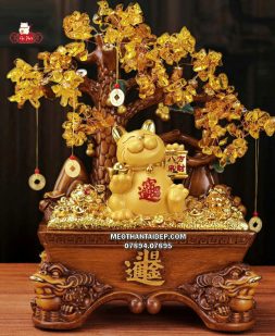 Mèo thần tài thỏi vàng ngồi cây vàng chậu tụ bảo cóc ngậm tiền