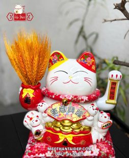 Mèo Thần Tài bông lúa phúc lộc viên mãn