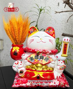 Mèo Thần Tài bông lúa phúc lộc viên mãn