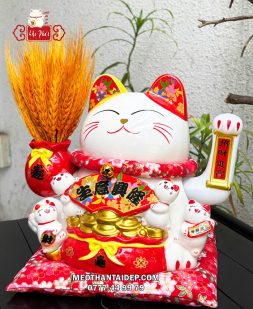 Mèo Thần Tài bông lúa phúc lộc viên mãn