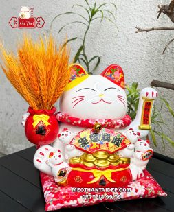Mèo Thần Tài bông lúa phúc lộc viên mãn