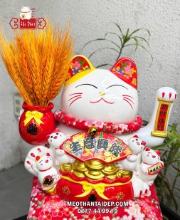 Mèo Thần Tài bông lúa phúc lộc viên mãn