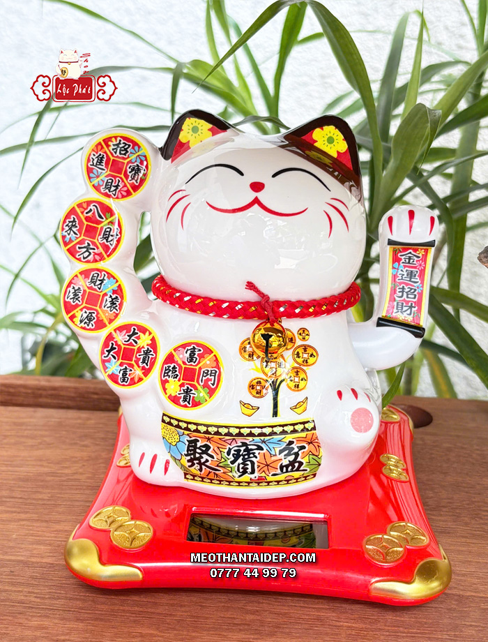 Mèo Thần Tài năng lượng mặt trời đồng xu cây tiền chiêu tài