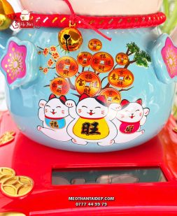 Mèo Thần Tài năng lượng xanh cây tiền chuông vàng