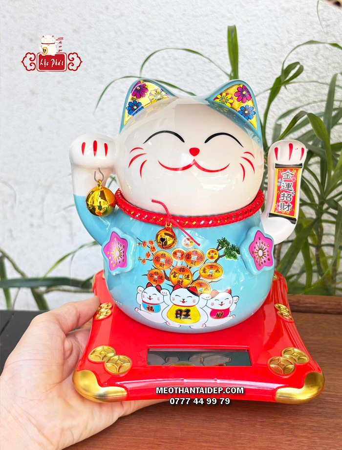 Mèo Thần Tài năng lượng xanh cây tiền chuông vàng