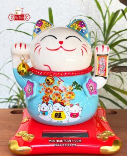 Mèo Thần Tài năng lượng xanh cây tiền chuông vàng